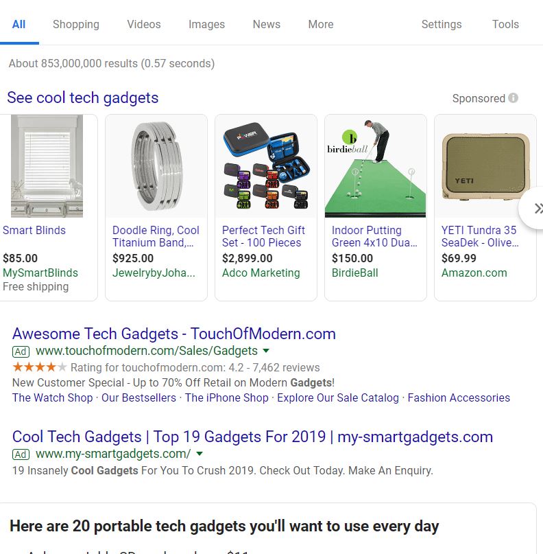 google shopping ad examples