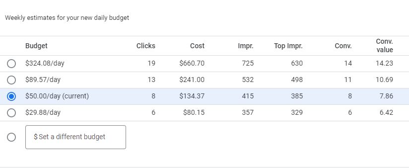 Google Ads Daily Budget Simulator